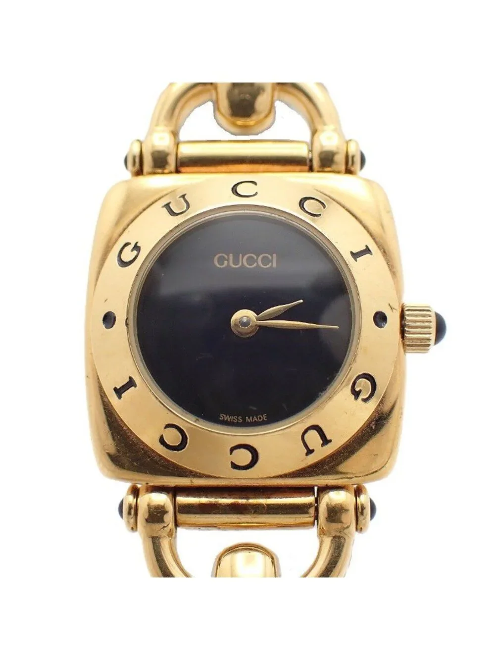 Gucci Quartz Watch Gold Black Dial Leather Strap Pawn